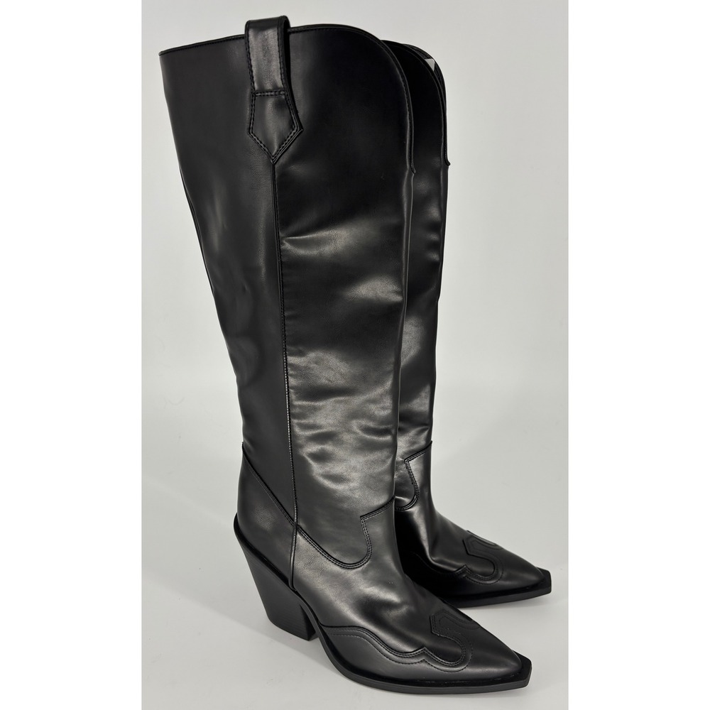 Abound Zahra Western Knee High Boot Black Women Size 9.5 Pointed Toe Block Heel